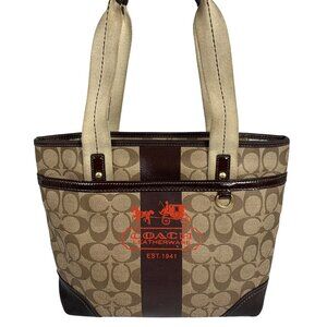 COACH Heritage Stripe 11349 Beige/Brown Coated Canvas Handbag NO HANG TAG